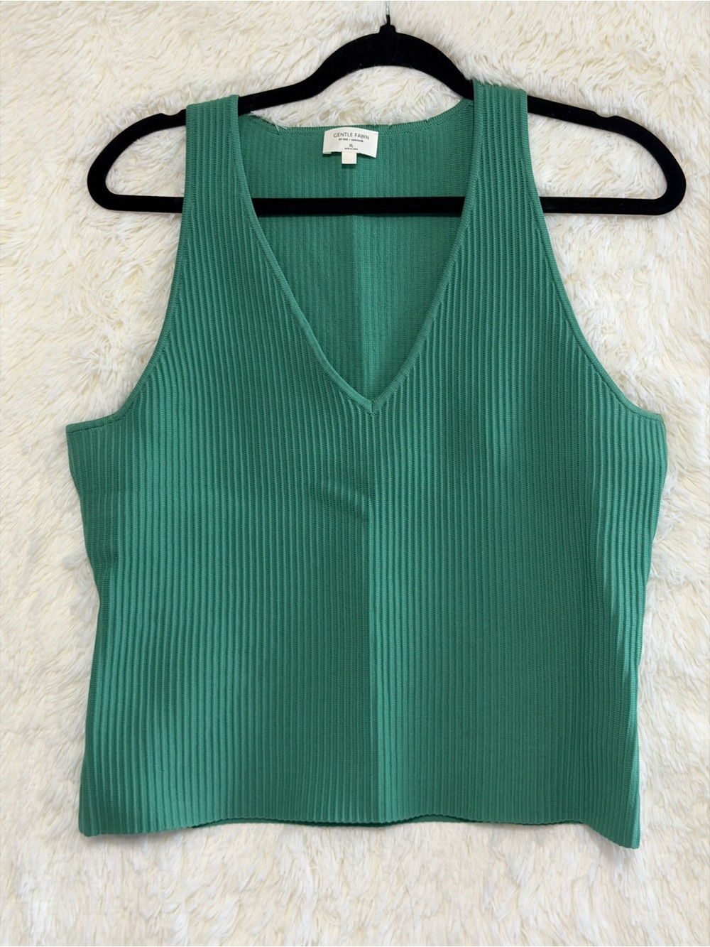 Gentle Fawn Womens Ribbed Tank Top XL Green V-Neck Sleeveless Thicker Stretchy